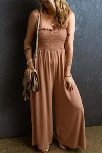 Frill Smocked Wide Leg Jumpsuit -Pretty